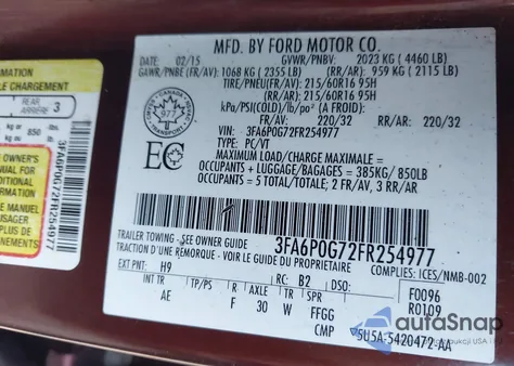 2015 Ford Fusion S from USA, damaged, VIN 3FA6P0G72FR254977